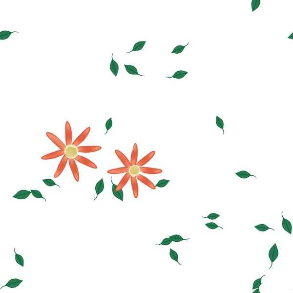 Plantilla Vector Con Flores Coloridas Simples Hojas Verdes — Archivo Imágenes Vectoriales