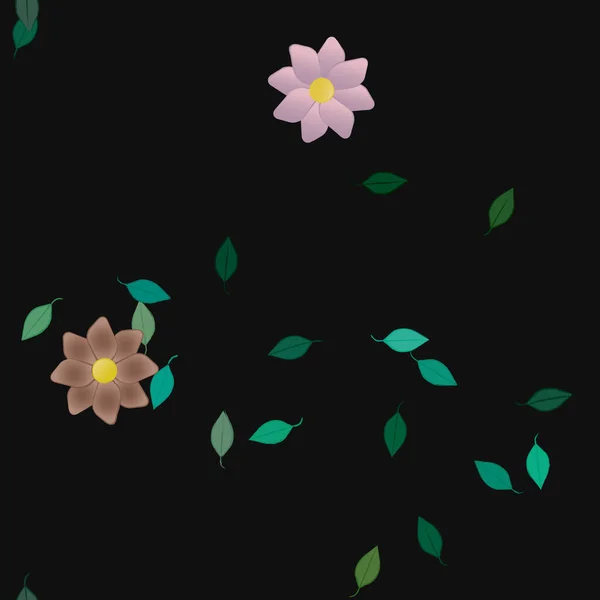 Flores Simples Con Hojas Verdes Composición Libre Ilustración Vectorial — Vector de stock