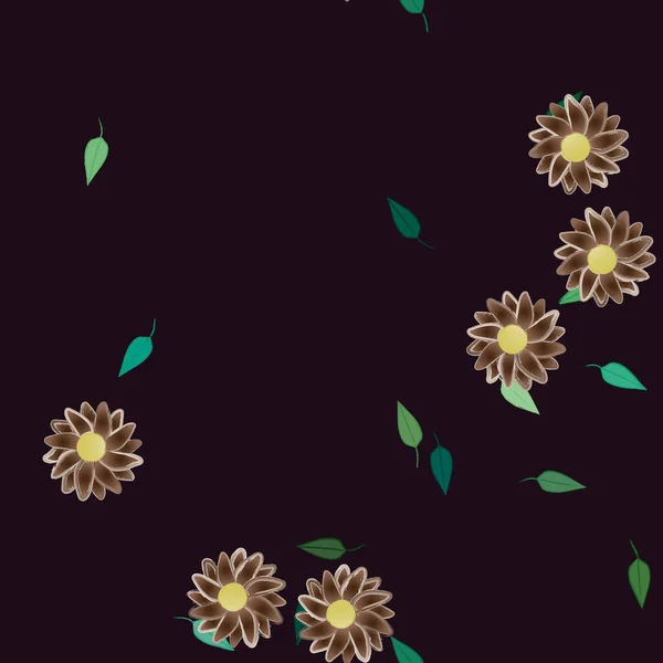 Flores Simples Con Hojas Verdes Composición Libre Ilustración Vectorial — Vector de stock