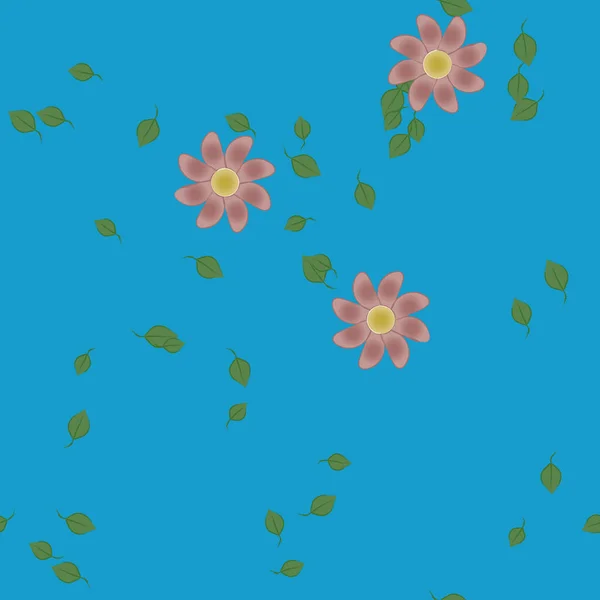 Composición Diseño Con Flores Simples Hojas Verdes Ilustración Vectorial — Archivo Imágenes Vectoriales