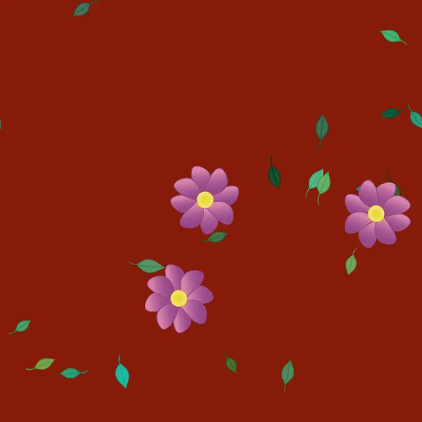 Mooie Compositie Met Eenvoudige Gekleurde Bloemen Groene Bladeren Achtergrond Vector — Stockvector