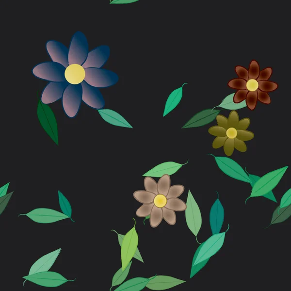 Composition Design Avec Fleurs Simples Feuilles Vertes Illustration Vectorielle — Image vectorielle