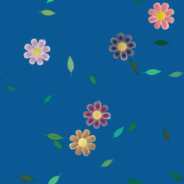 Composición Diseño Con Flores Simples Hojas Verdes Ilustración Vectorial — Vector de stock