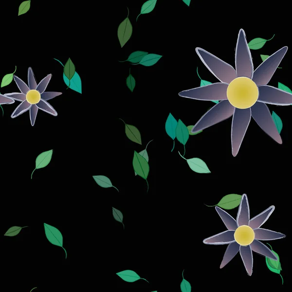 Hermosa Composición Con Flores Colores Simples Hojas Verdes Fondo Ilustración — Vector de stock