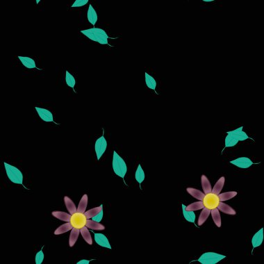 Serbest kompozisyonda yeşil yapraklı çiçekler, vektör illüstrasyonu