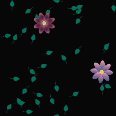 Serbest kompozisyonda yeşil yapraklı çiçekler, vektör illüstrasyonu