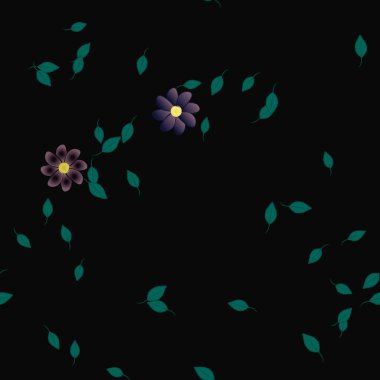 Basit renkli çiçekler ve yeşil yapraklı vektör şablonu