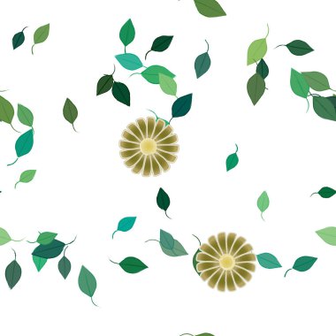 Serbest kompozisyonda yeşil yapraklı çiçekler, vektör illüstrasyonu