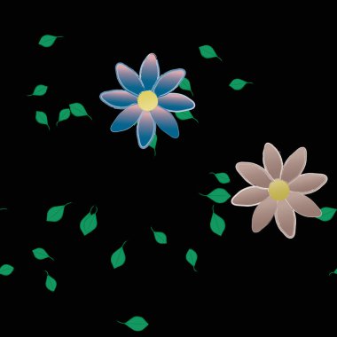 Serbest kompozisyonda yeşil yapraklı çiçekler, vektör illüstrasyonu