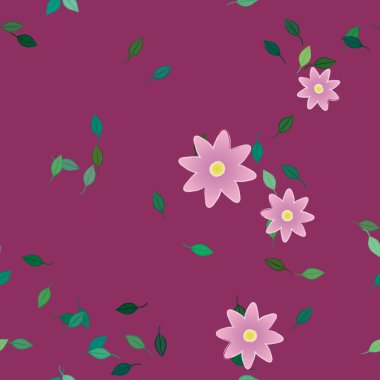 Basit çiçek ve yeşil yapraklı tasarım kompozisyonu, vektör illüstrasyonu