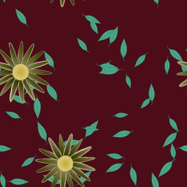 Serbest kompozisyonda yeşil yapraklı çiçekler, vektör illüstrasyonu