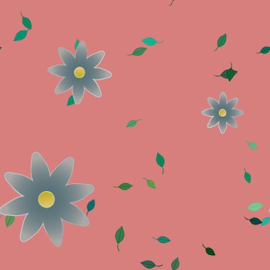 Serbest kompozisyonda yeşil yapraklı çiçekler, vektör illüstrasyonu