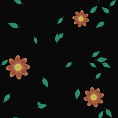 Basit çiçek ve yeşil yapraklı tasarım kompozisyonu, vektör illüstrasyonu