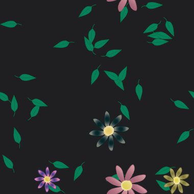 Serbest kompozisyonda yeşil yapraklı çiçekler, vektör illüstrasyonu