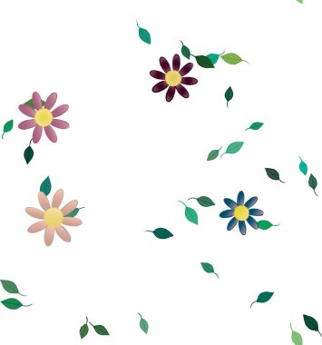 Serbest kompozisyonda yeşil yapraklı çiçekler, vektör illüstrasyonu