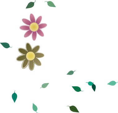 Serbest kompozisyonda yeşil yapraklı çiçekler, vektör illüstrasyonu