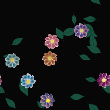 Basit çiçek ve yeşil yapraklı tasarım kompozisyonu, vektör illüstrasyonu