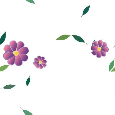 Basit renkli çiçekler ve yeşil yapraklı vektör şablonu