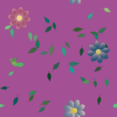 Serbest kompozisyonda yeşil yapraklı çiçekler, vektör illüstrasyonu