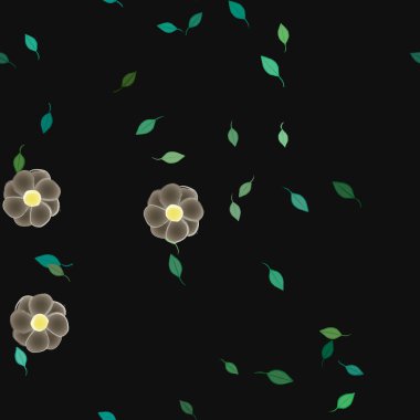 Serbest kompozisyonda yeşil yapraklı çiçekler, vektör illüstrasyonu