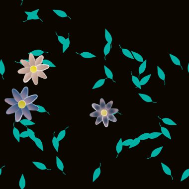 Basit renkli çiçekler ve yeşil yapraklı vektör şablonu