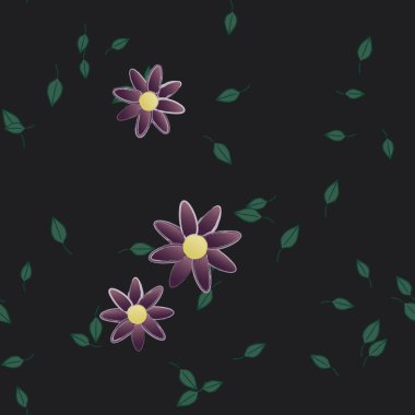 Basit çiçek ve yeşil yapraklı tasarım kompozisyonu, vektör illüstrasyonu