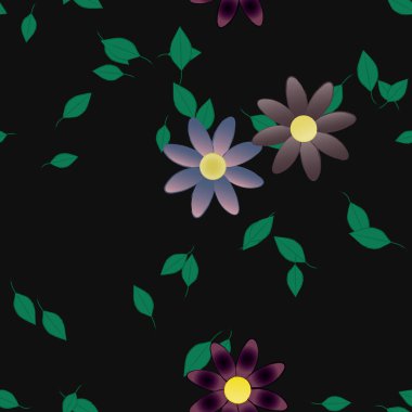 Basit renkli çiçekler ve yeşil yapraklı vektör şablonu