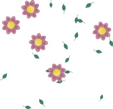 Basit çiçek ve yeşil yapraklı tasarım kompozisyonu, vektör illüstrasyonu