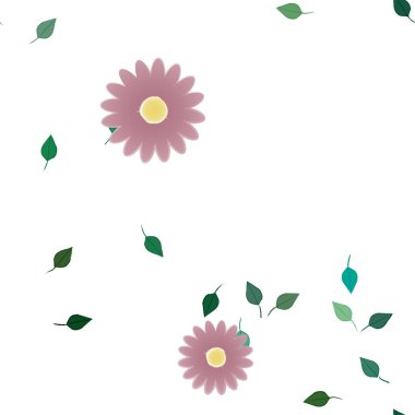 Basit çiçek ve yeşil yapraklı tasarım kompozisyonu, vektör illüstrasyonu