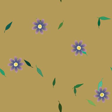 Basit çiçek ve yeşil yapraklı tasarım kompozisyonu, vektör illüstrasyonu