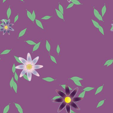 Basit renkli çiçekler ve yeşil yapraklı vektör şablonu