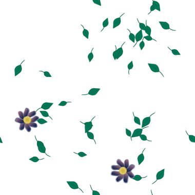 Basit çiçek ve yeşil yapraklı tasarım kompozisyonu, vektör illüstrasyonu