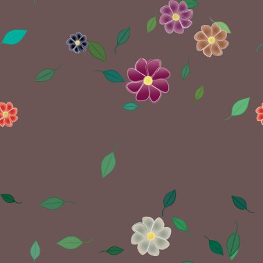 Basit çiçek ve yeşil yapraklı tasarım kompozisyonu, vektör illüstrasyonu