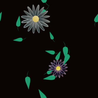 Serbest kompozisyonda yeşil yapraklı çiçekler, vektör illüstrasyonu