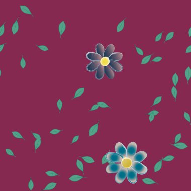 Serbest kompozisyonda yeşil yapraklı çiçekler, vektör illüstrasyonu