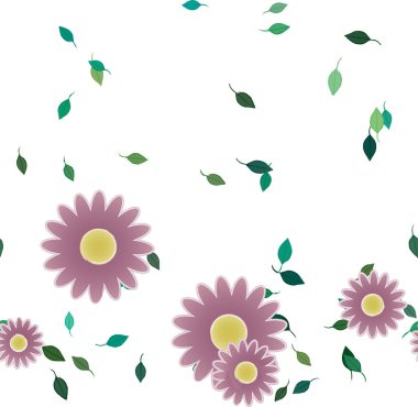 Basit çiçek ve yeşil yapraklı tasarım kompozisyonu, vektör illüstrasyonu