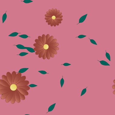 Serbest kompozisyonda yeşil yapraklı çiçekler, vektör illüstrasyonu