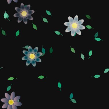 Basit çiçek ve yeşil yapraklı tasarım kompozisyonu, vektör illüstrasyonu