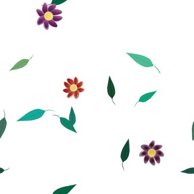 Basit renkli çiçekler ve yeşil yapraklı vektör şablonu