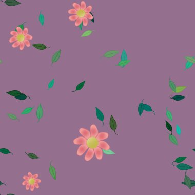 Basit renkli çiçekler ve yeşil yapraklı vektör şablonu