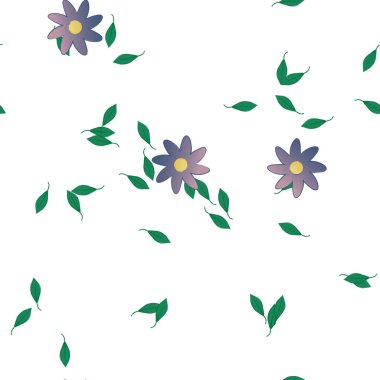 Basit renkli çiçekler ve yeşil yapraklı vektör şablonu