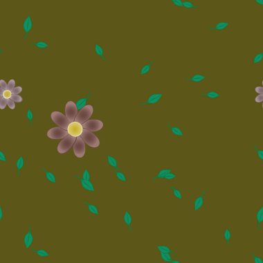 Basit renkli çiçekler ve yeşil yapraklı vektör şablonu