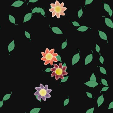 Basit renkli çiçekler ve yeşil yapraklı vektör şablonu