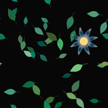 Serbest kompozisyonda yeşil yapraklı çiçekler, vektör illüstrasyonu