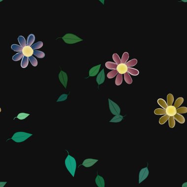 Basit renkli çiçekler ve yeşil yapraklı vektör şablonu