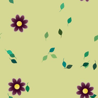 Basit çiçek ve yeşil yapraklı tasarım kompozisyonu, vektör illüstrasyonu