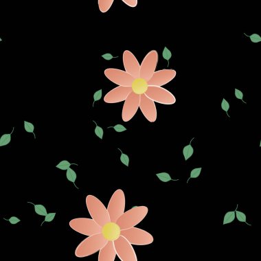 Basit çiçek ve yeşil yapraklı tasarım kompozisyonu, vektör illüstrasyonu