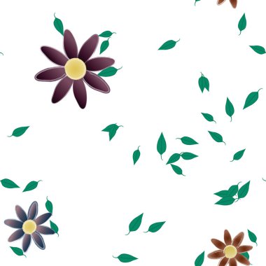 Basit renkli çiçekler ve yeşil yapraklı vektör şablonu