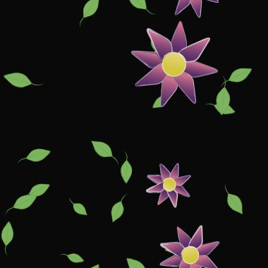 Basit renkli çiçekler ve yeşil yapraklı vektör şablonu