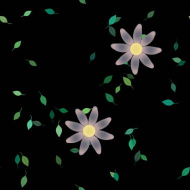 Serbest kompozisyonda yeşil yapraklı çiçekler, vektör illüstrasyonu